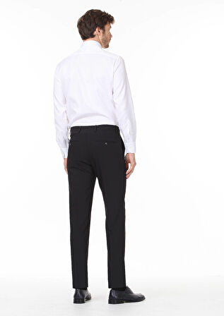 Siyah Düz Kumaş Modern Fit Klasik Yün Karışımlı Pantolon