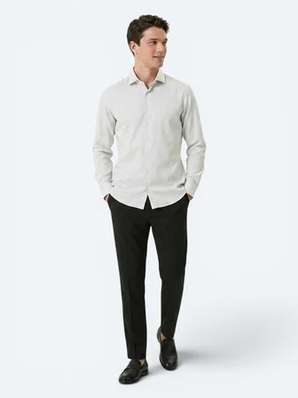 Gri Düz Slim Fit Uzun Dokuma Klasik %100 Pamuk Gömlek