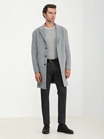 Gri Loose Fit Kelebek Yaka Klasik Örme Palto