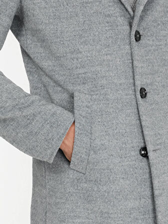 Gri Loose Fit Kelebek Yaka Klasik Örme Palto