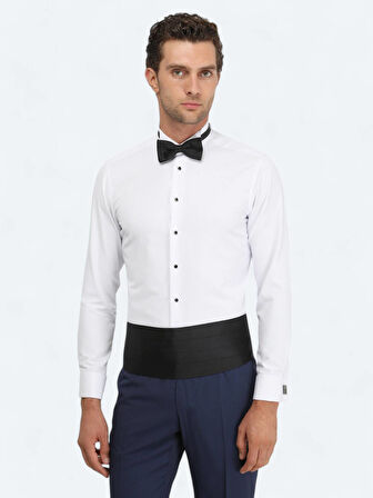 Beyaz Düz Slim Fit Duble Manşet Ata Yaka Smokin Gömlek