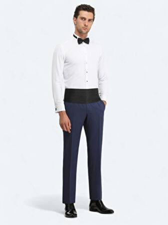Beyaz Düz Slim Fit Duble Manşet Ata Yaka Smokin Gömlek