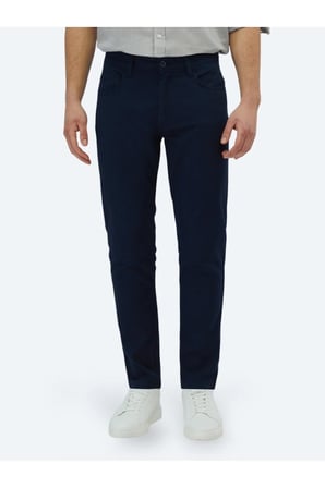 Lacivert Düz Dokuma Slim Fit Casual Pamuk Karışımlı Pantolon