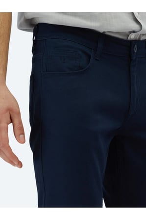 Lacivert Düz Dokuma Slim Fit Casual Pamuk Karışımlı Pantolon