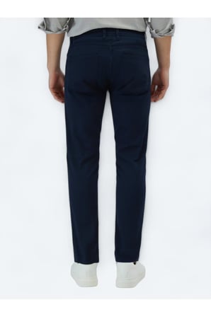 Lacivert Düz Dokuma Slim Fit Casual Pamuk Karışımlı Pantolon