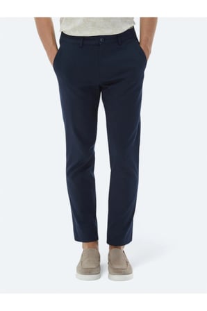 Lacivert Düz Dokuma Regular Fit Casual Pamuk Karışımlı Pantolon