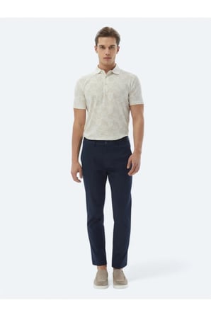 Lacivert Düz Dokuma Regular Fit Casual Pamuk Karışımlı Pantolon