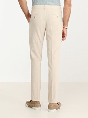 Bej Dokuma Slim Fit Casual Pamuk Karışımlı Pantolon