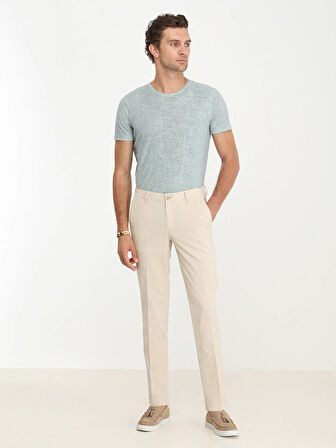 Bej Dokuma Slim Fit Casual Pamuk Karışımlı Pantolon