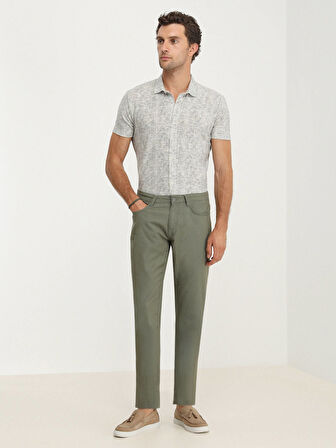 Haki Dokuma Slim Fit Casual Pamuk Karışımlı Pantolon