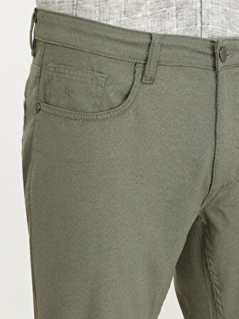 Haki Dokuma Slim Fit Casual Pamuk Karışımlı Pantolon