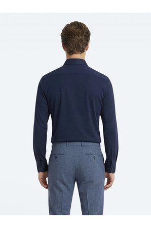 Lacivert Düz Slim Fit Dokuma Klasik Pamuk Karışımlı Gömlek