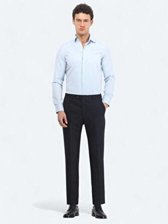 Açık Mavi Düz Slim Fit Dokuma Klasik Pamuk Karışımlı Gömlek