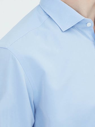 Mavi Düz Regular Fit Dokuma Klasik Pamuk Karışımlı Gömlek