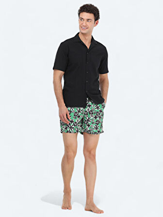 Siyah Desenli Regular Fit Dokuma Casual %100 Pamuk Gömlek