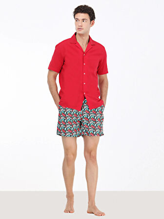 Kırmızı Desenli Regular Fit Dokuma Casual %100 Pamuk Gömlek