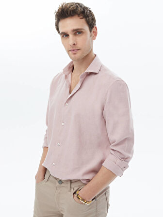 Pembe Düz Regular Fit Dokuma Casual Pamuk Karışımlı Gömlek