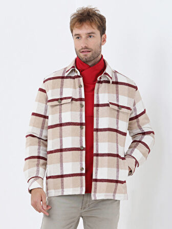 Vizon Kareli Regular Fit Dokuma Pamuk Karışımlı Overshırt