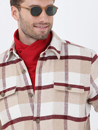 Vizon Kareli Regular Fit Dokuma Pamuk Karışımlı Overshırt