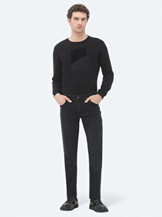 Siyah Slim Fit Denim Pamuk Karışımlı Pantolon