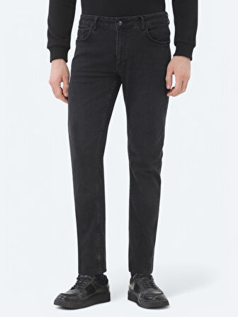Siyah Slim Fit Denim Pamuk Karışımlı Pantolon
