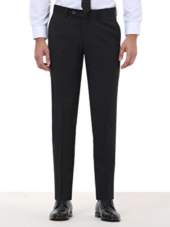 Siyah Düz Dokuma Slim Fit Klasik Yün Karışımlı Pantolon