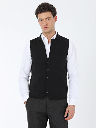Siyah Regular Fit Casual Örme Triko Yelek