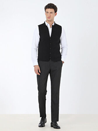 Siyah Regular Fit Casual Örme Triko Yelek