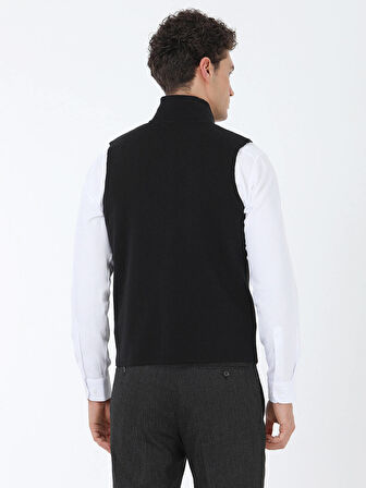 Siyah Regular Fit Casual Örme Triko Yelek
