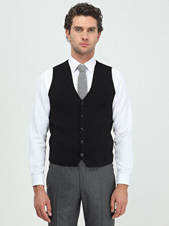Siyah Regular Fit Casual Örme Triko Yelek