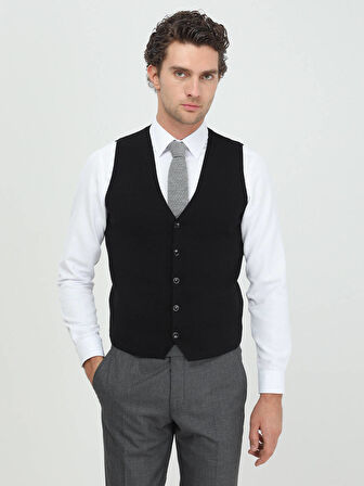 Siyah Regular Fit Casual Örme Triko Yelek