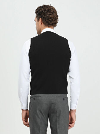 Siyah Regular Fit Casual Örme Triko Yelek