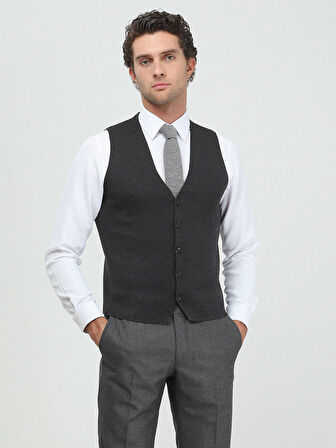 Antrasit Regular Fit Casual Örme Triko Yelek