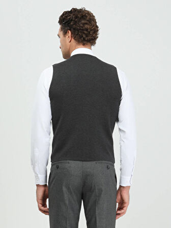 Antrasit Regular Fit Casual Örme Triko Yelek
