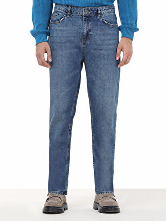 Lacivert Carrot Fit Denim Pamuk Karışımlı Pantolon