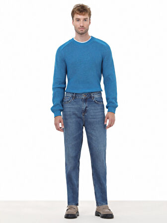 Lacivert Carrot Fit Denim Pamuk Karışımlı Pantolon