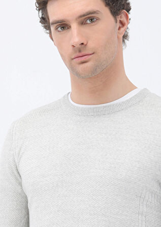 Açık Gri Bisiklet Yaka Yün Karışımlı Triko Kazak