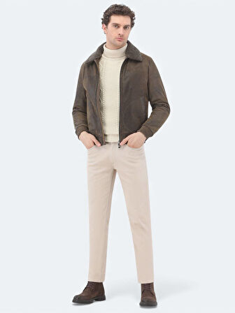 Vizon Regular Fit Bebe Yaka Smart Casual Koyun Derisi Deri Mont