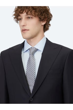 Lacivert Düz Modern Fit Yün Karışımlı Takım Elbise