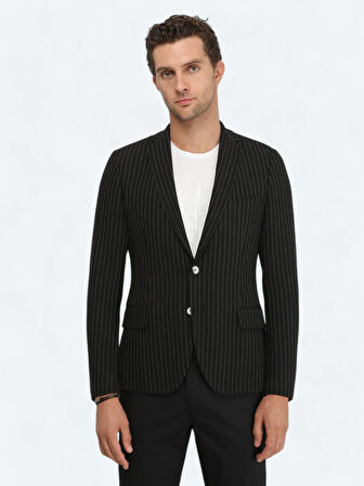 Siyah Çizgili Slim Fit Ceket