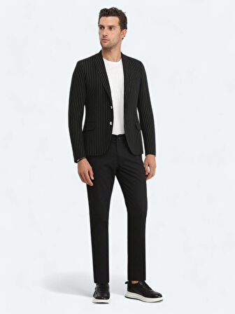 Siyah Çizgili Slim Fit Ceket