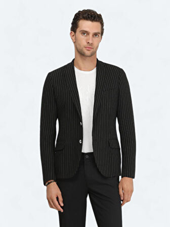 Siyah Çizgili Slim Fit Ceket