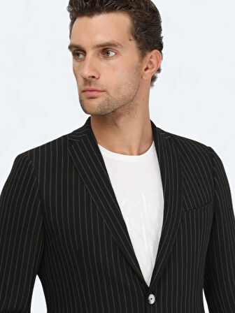Siyah Çizgili Slim Fit Ceket