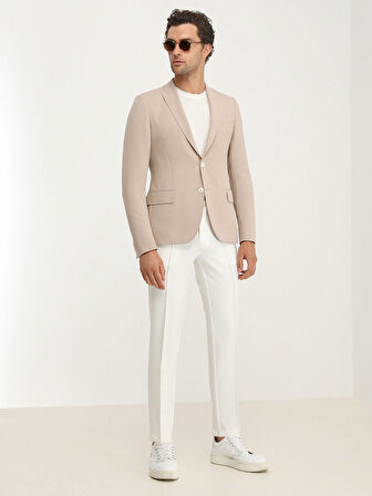Bej Düz Slim Fit Ceket