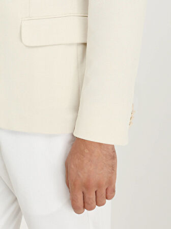 Ekru Düz Slim Fit Örme Ceket