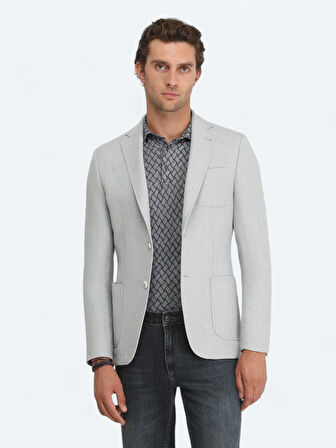 Gri Düz Modern Fit Ceket