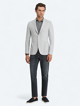 Gri Düz Modern Fit Ceket