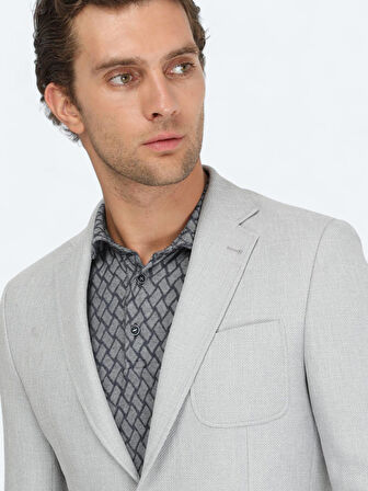 Gri Düz Modern Fit Ceket