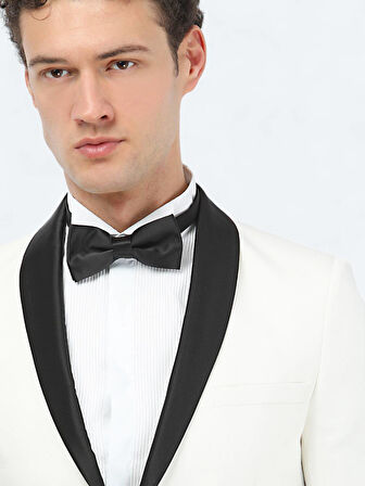 Ekru Düz Slim Fit Şal Yaka Dokuma Smokin Takım Elbise