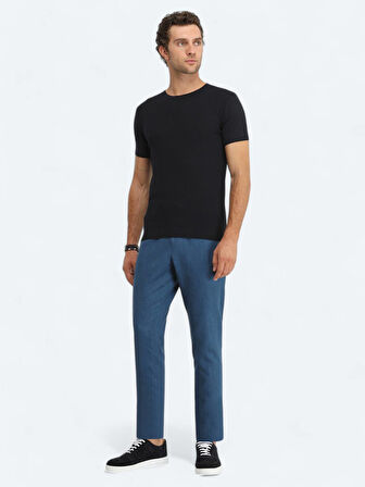 Lacivert Bisiklet Yaka Jakarlı Triko